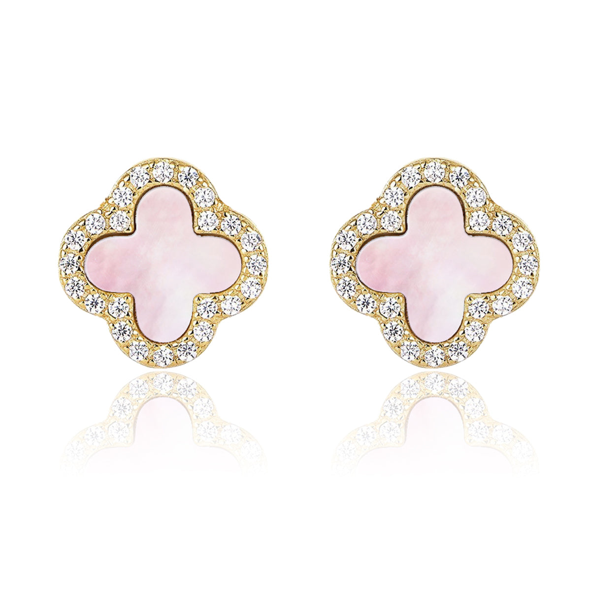 Collier Rose Luxe raffiné en argent 925 plaqué or 18k, avec 1 trèfle nacré et zircons étincelants