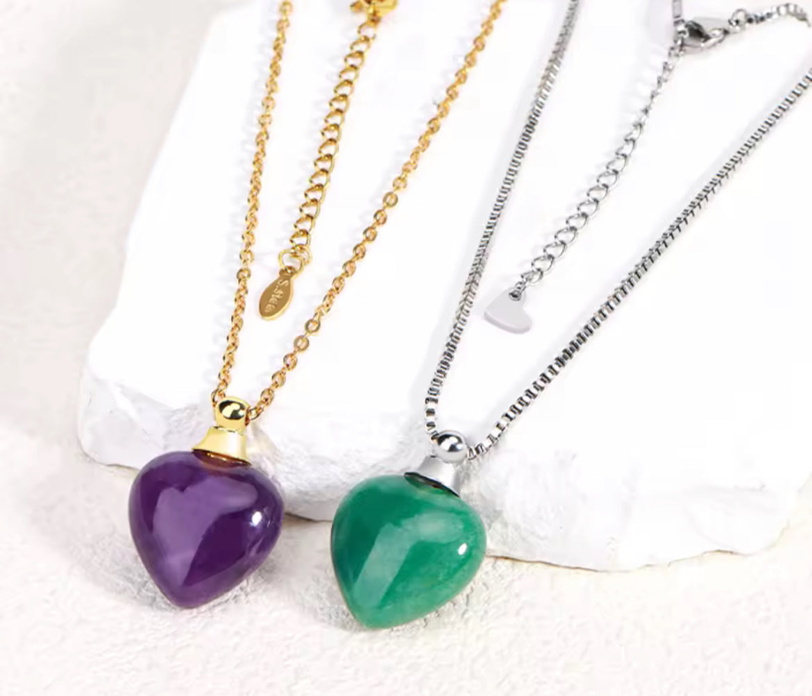 Collier cœur en Quartz Rose naturel