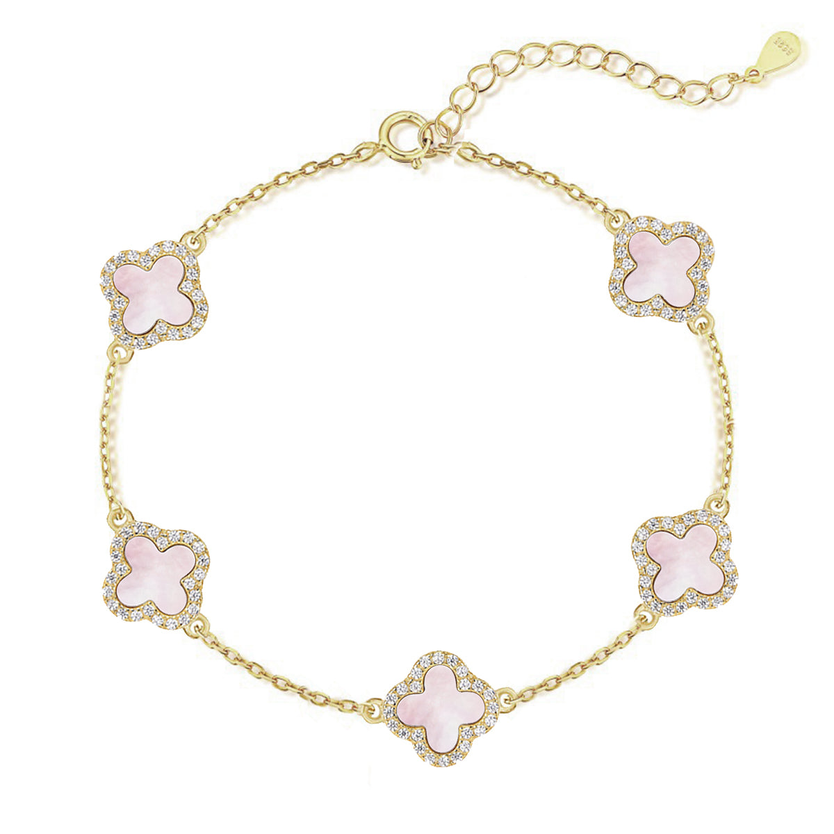Collier Rose Luxe raffiné en argent 925 plaqué or 18k, avec 1 trèfle nacré et zircons étincelants