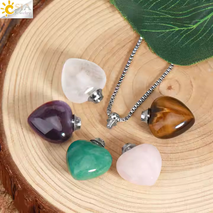 Collier cœur en Quartz Rose naturel
