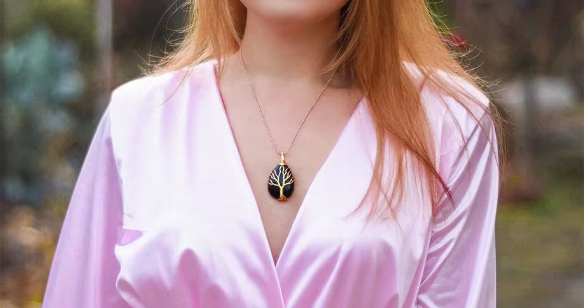 Duo Collier Arbre de Vie Améthyste & Quartz rose