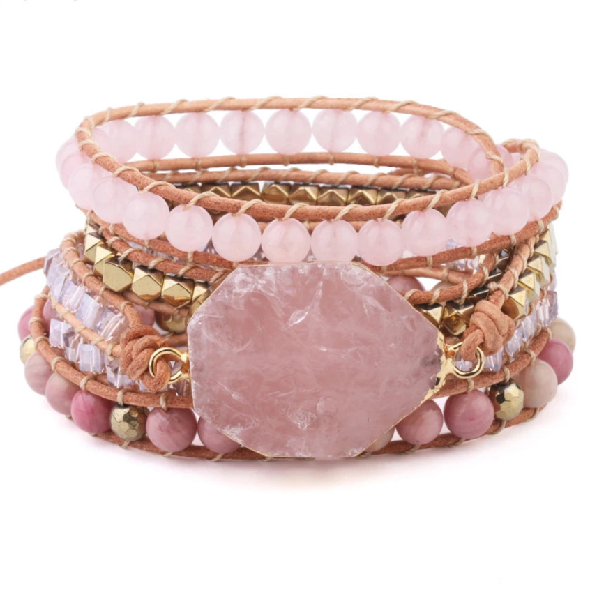 Bracelet multi-rangs quartz rose