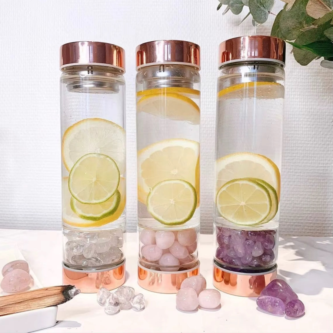 Bouteille infusion eau Quartz Rose