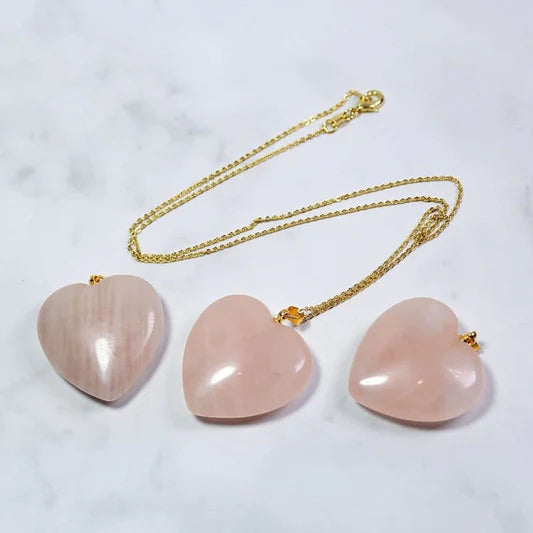 Collier cœur en Quartz Rose naturel