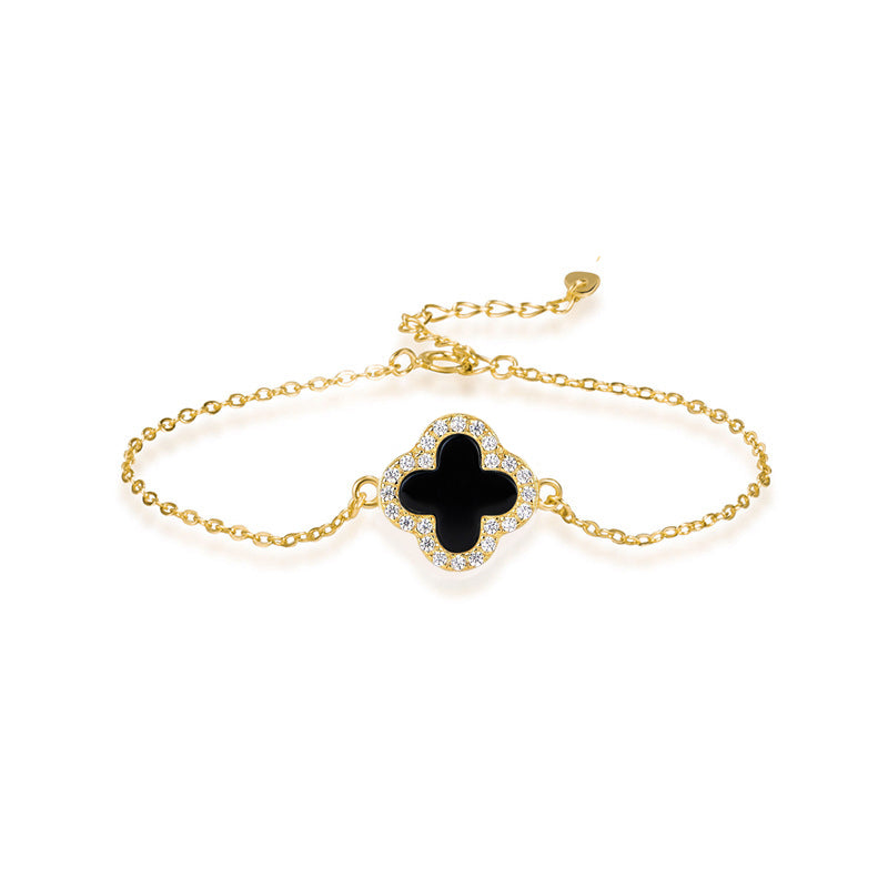 Bracelet Rose - Luxe raffiné en argent 925 plaqué or 18k, avec 1 trèfle nacré scintillant et zircons étincelants