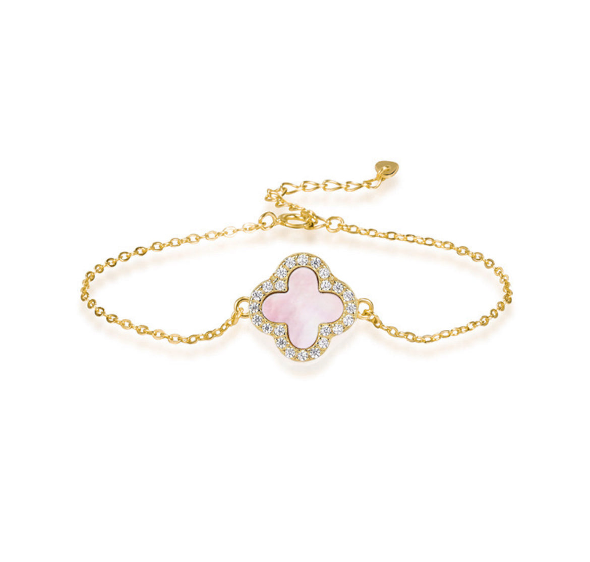 Bracelet Rose - Luxe raffiné en argent 925 plaqué or 18k, avec 1 trèfle nacré scintillant et zircons étincelants