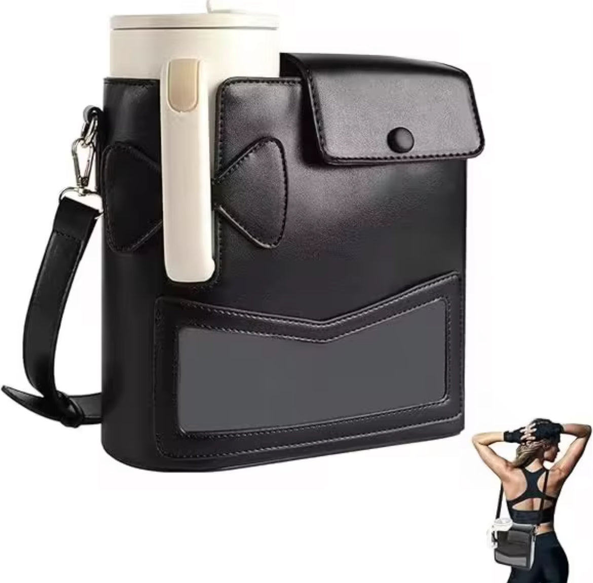 Sac bandoulière élégant pour gourde – Pochette en cuir PU, design luxe pour bouteille Stanley, thermos ou tumbler 40 oz