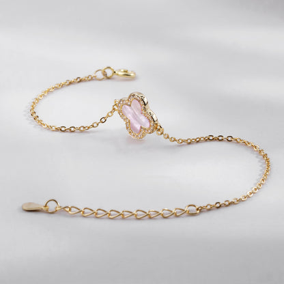 Bracelet - Luxe raffiné en argent 925 plaqué or 18k, avec trèfles rose nacré et zircons étincelants !