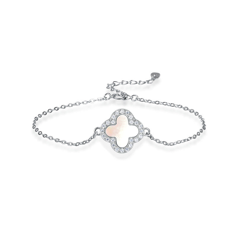 Bracelet Rose - Luxe raffiné en argent 925 plaqué or 18k, avec 1 trèfle nacré scintillant et zircons étincelants