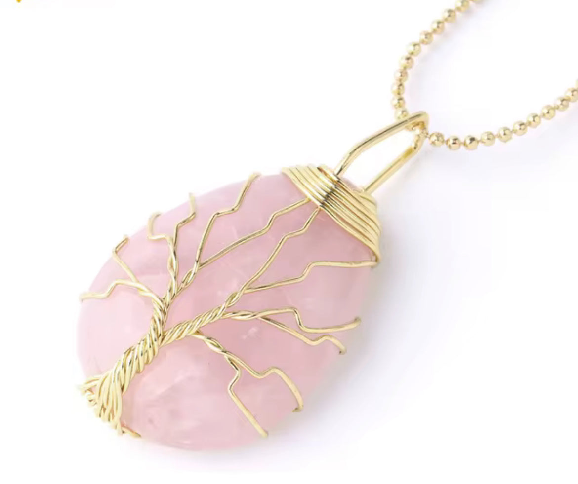 Duo Collier Arbre de Vie Améthyste & Quartz rose