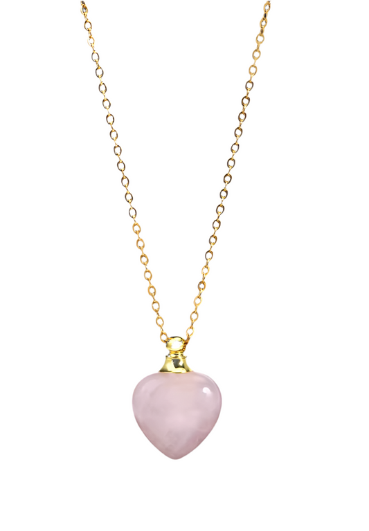 Collier cœur en Quartz Rose naturel