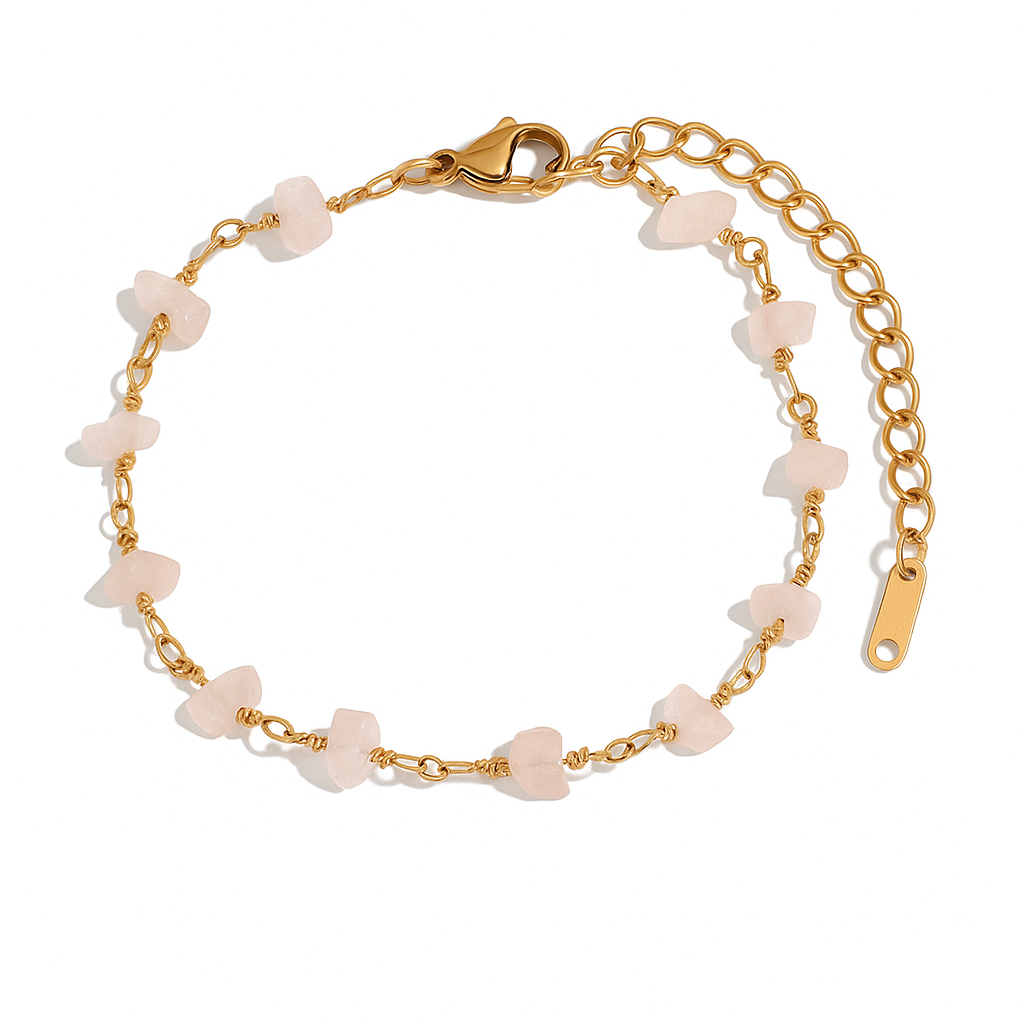 Bracelet quartz rose brut – Amour de soi, guérison du cœur & tendresse