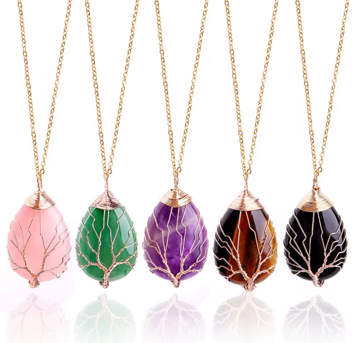 Duo Collier Arbre de Vie Améthyste & Quartz rose