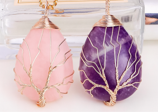 Collier Arbre de Vie – Améthyste ou Quartz rose