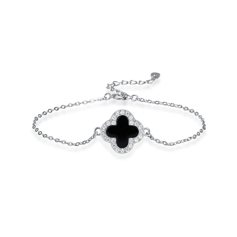 Bracelet Rose - Luxe raffiné en argent 925 plaqué or 18k, avec 1 trèfle nacré scintillant et zircons étincelants