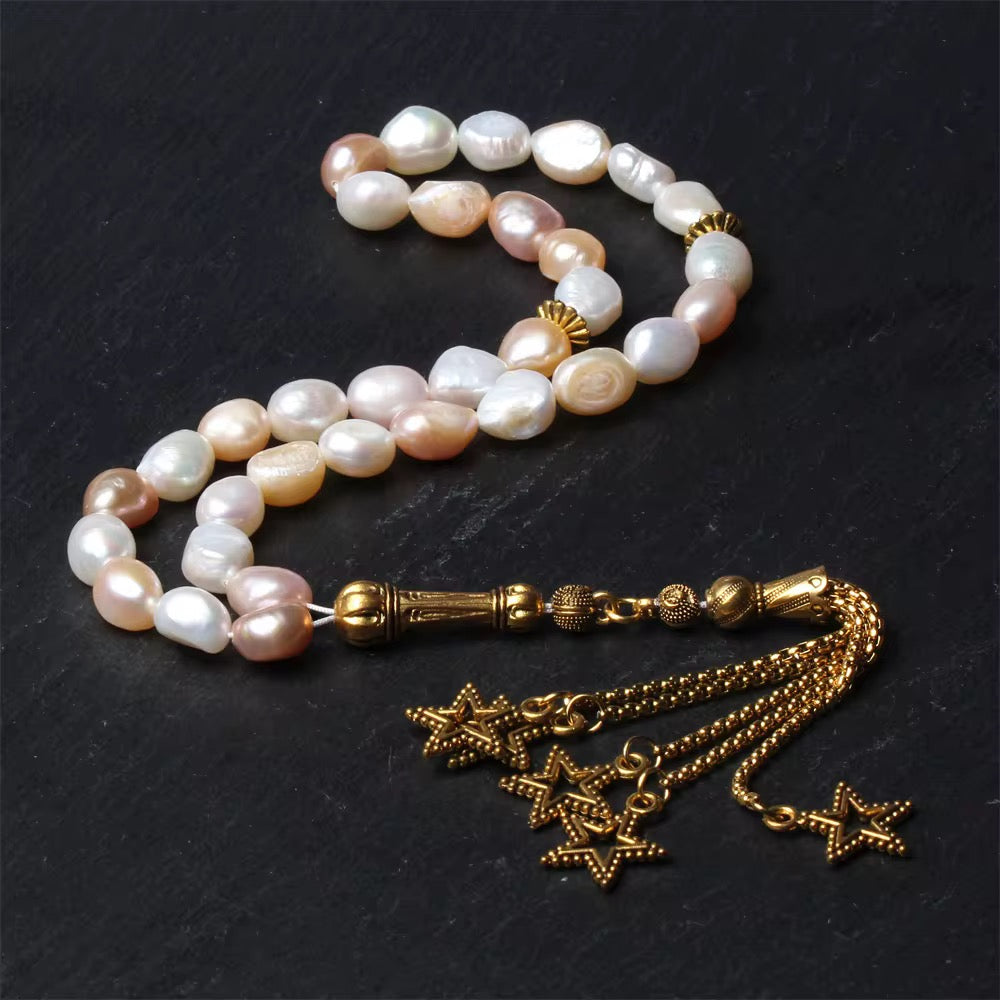 Tasbih Perles Naturelles – Éclat Rosé & Blanc