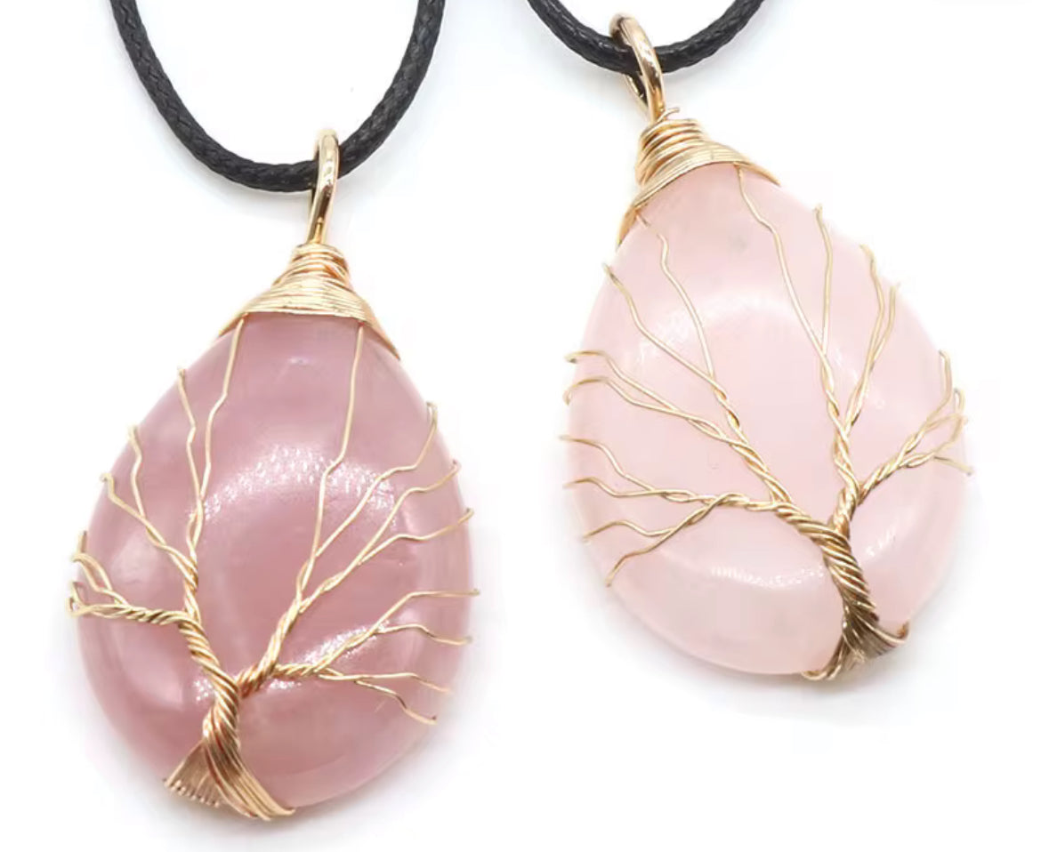 Duo Collier Arbre de Vie Améthyste & Quartz rose