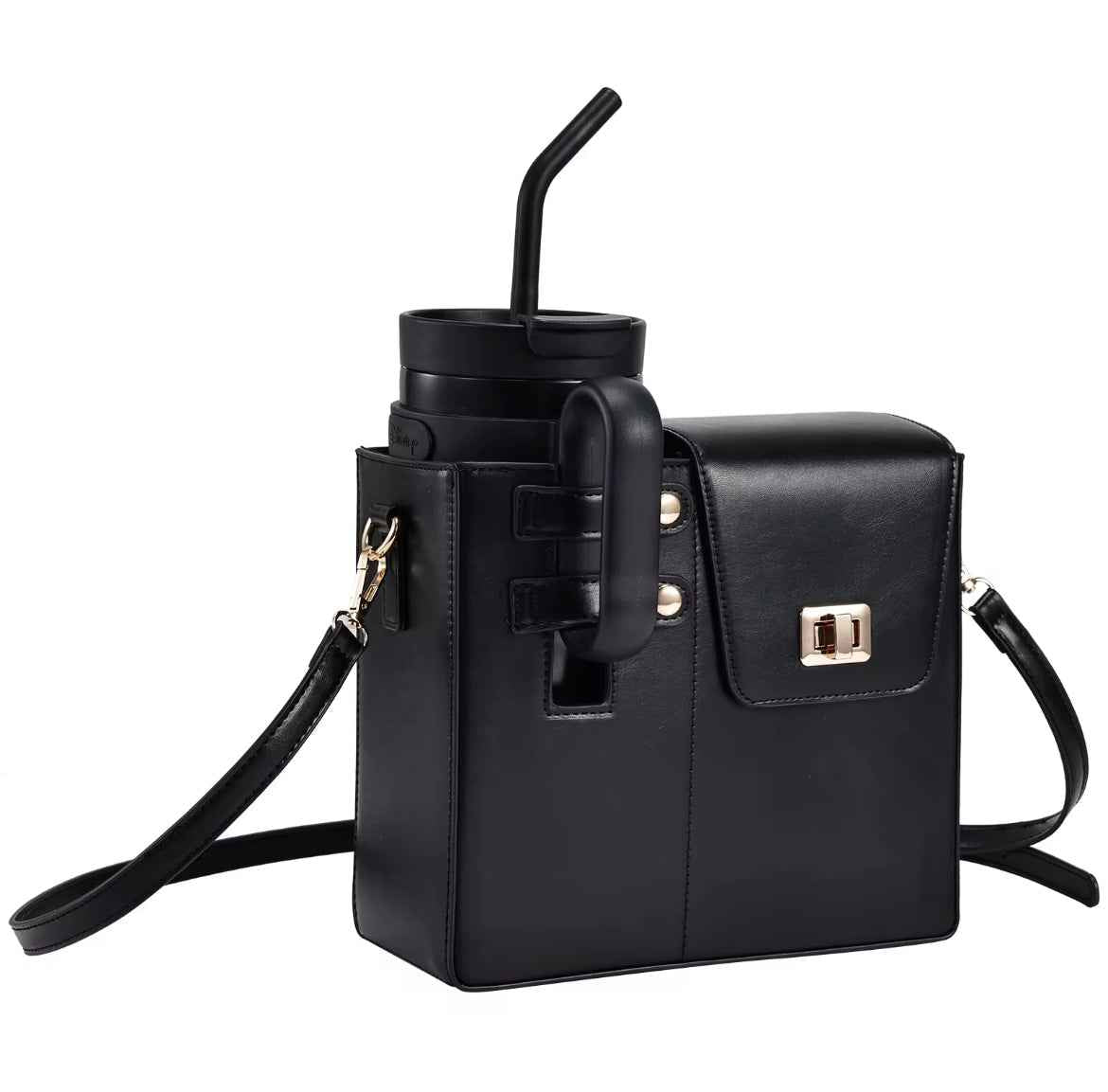 Sac bandoulière élégant pour gourde – Pochette en cuir PU, design luxe pour bouteille Stanley, thermos ou tumbler 40 oz - MoonRose by Amour’Eu