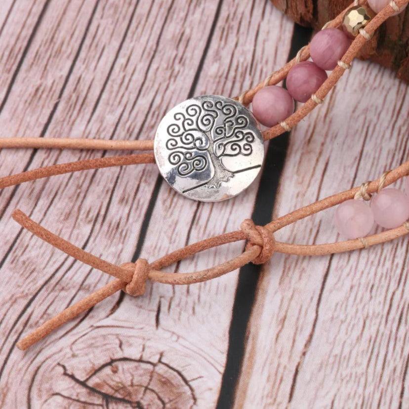Bracelet multi-rangs quartz rose