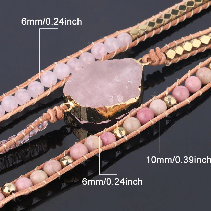 Bracelet multi-rangs quartz rose
