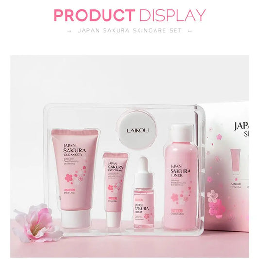 5 Set Sakura Skin Care Sets Face Cream Serum Toner Facial Cleanser Sunscreen Eye Cream Gift Box Face Skin Care Set Product
