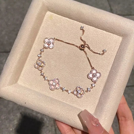 Bracelet réglable fleur cristal –  nacre