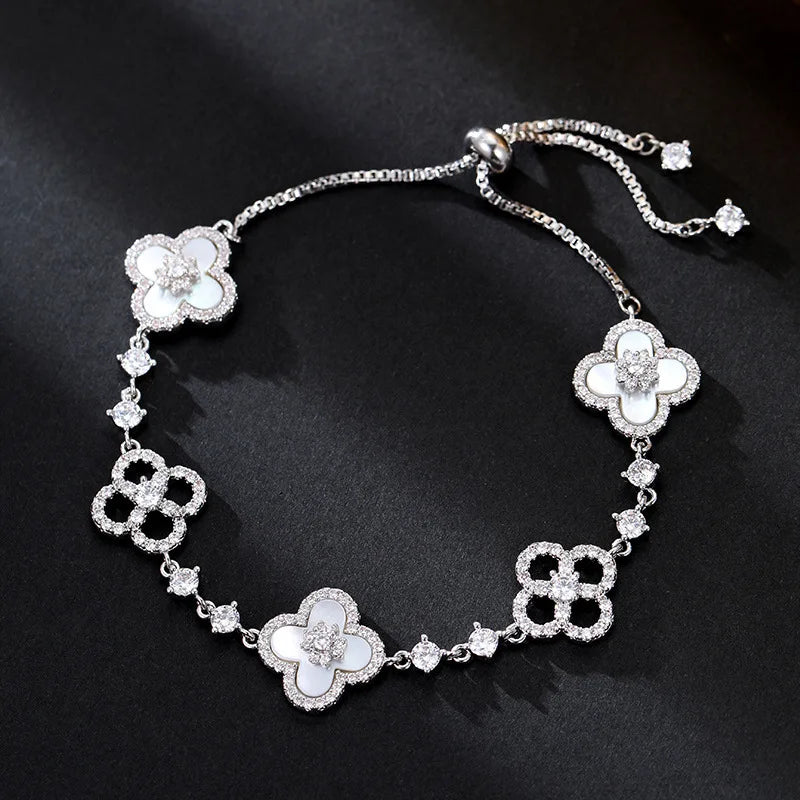 New 2025 Bestseller Cubic Zirconia Four-Leaf Clover Bracelet | Luxurious Elegant Women's Jewelry Gift