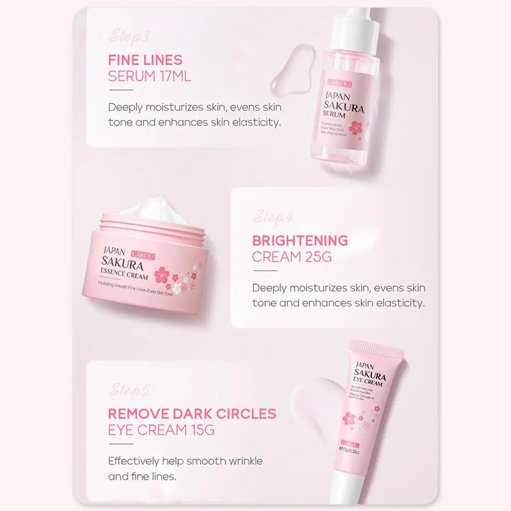 5 Set Sakura Skin Care Sets Face Cream Serum Toner Facial Cleanser Sunscreen Eye Cream Gift Box Face Skin Care Set Product