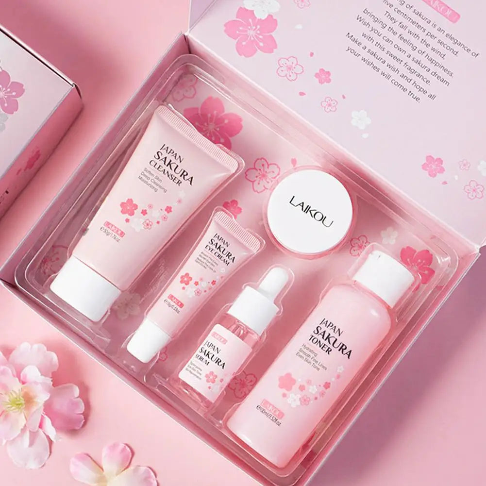 5 Set Sakura Skin Care Sets Face Cream Serum Toner Facial Cleanser Sunscreen Eye Cream Gift Box Face Skin Care Set Product