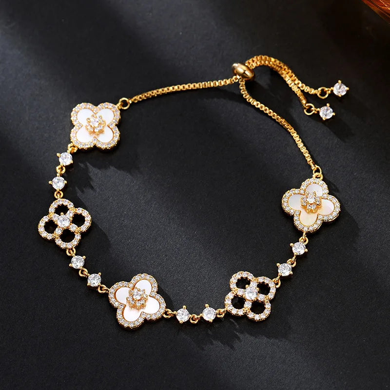 New 2025 Bestseller Cubic Zirconia Four-Leaf Clover Bracelet | Luxurious Elegant Women's Jewelry Gift