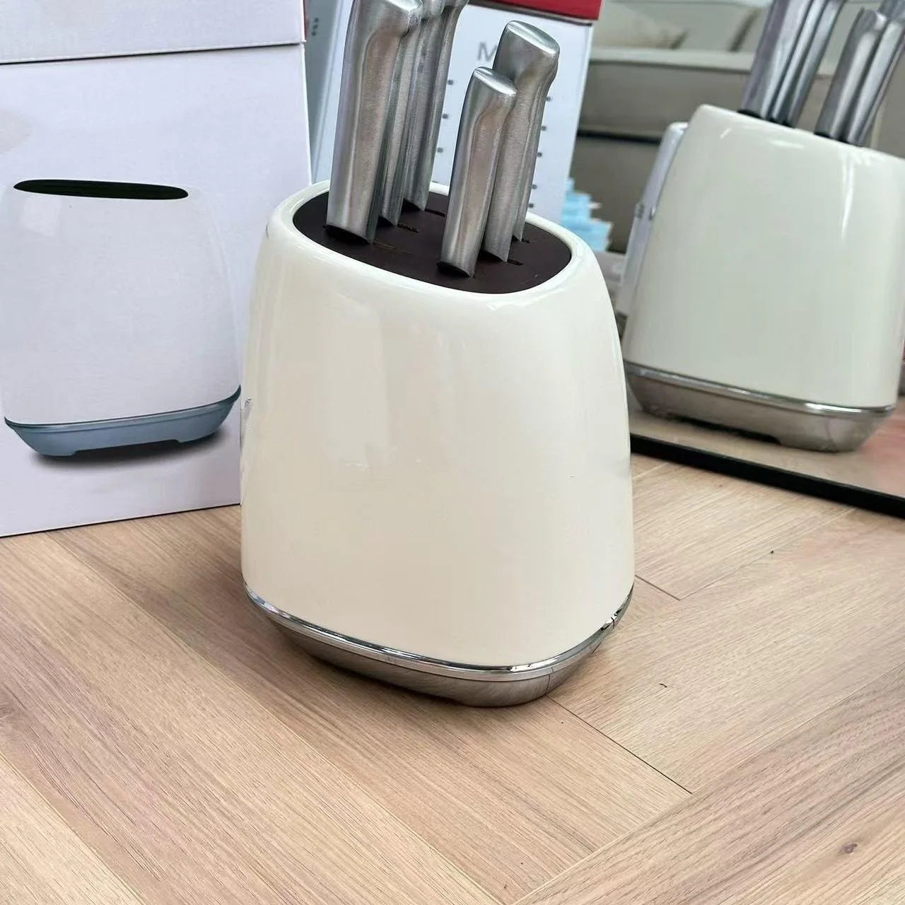 High Quality Knife Block Kitchenware holder Carrier White Red Cream Black Luxury Stainless Steel Kitchen 6-piece set Knives
