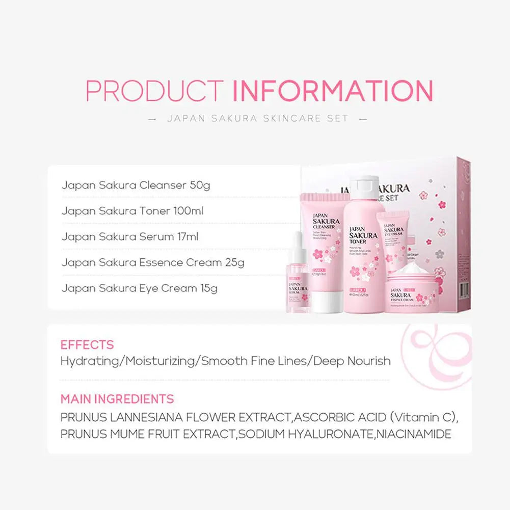 5 Set Sakura Skin Care Sets Face Cream Serum Toner Facial Cleanser Sunscreen Eye Cream Gift Box Face Skin Care Set Product