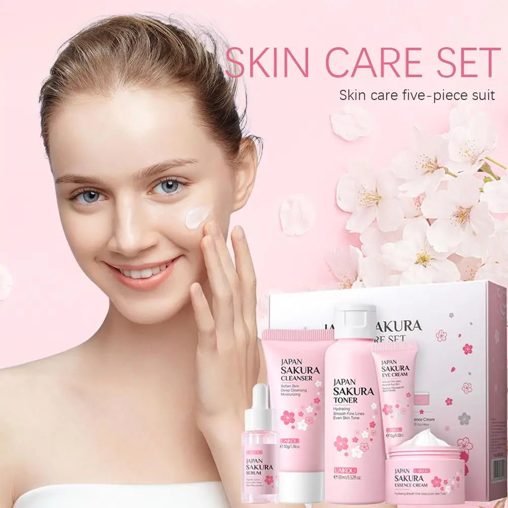 5 Set Sakura Skin Care Sets Face Cream Serum Toner Facial Cleanser Sunscreen Eye Cream Gift Box Face Skin Care Set Product