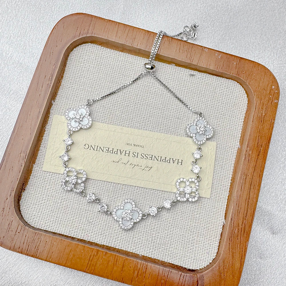 New 2025 Bestseller Cubic Zirconia Four-Leaf Clover Bracelet | Luxurious Elegant Women's Jewelry Gift