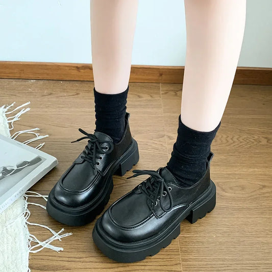 2024 New Spring Autumn Vintage Style Women's Thick Bottom High Heel Petite Shoes With Rubber Sole Adult Size Available