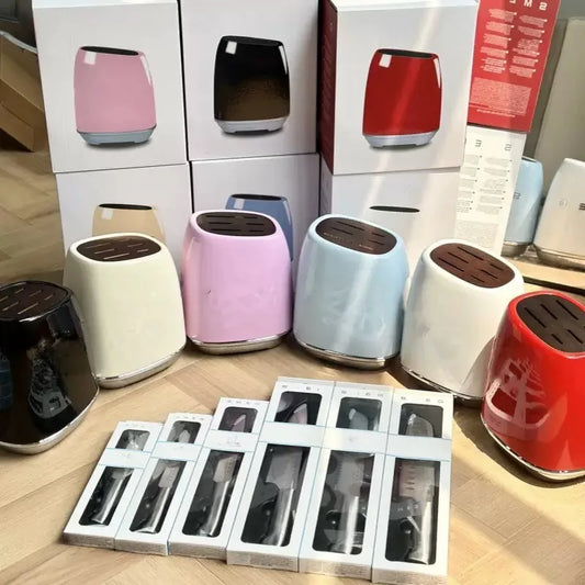 High Quality Knife Block Kitchenware holder Carrier White Red Cream Black Luxury Stainless Steel Kitchen 6-piece set Knives