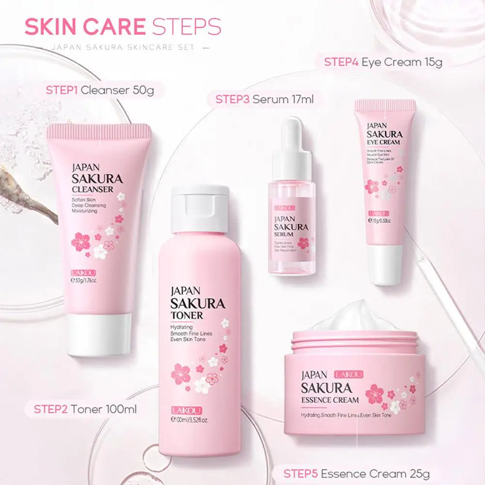 5 Set Sakura Skin Care Sets Face Cream Serum Toner Facial Cleanser Sunscreen Eye Cream Gift Box Face Skin Care Set Product