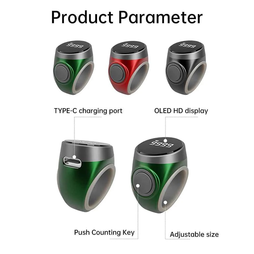 Compteur de comptage intelligent Tasbih compteur de comptage électronique numérique compteur de comptage musulmans Tasbeeh Zikr anneau compteur de prière Type-C Charge - MoonRose by Amour’Eu