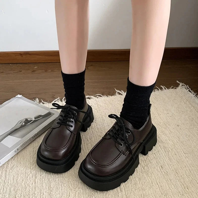 2024 New Spring Autumn Vintage Style Women's Thick Bottom High Heel Petite Shoes With Rubber Sole Adult Size Available
