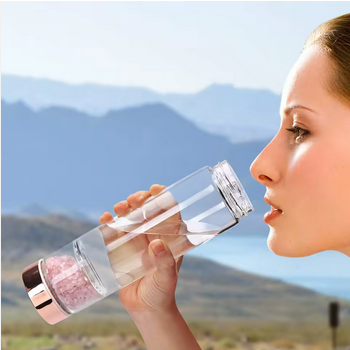 Bouteille Cristal Harmonie Triple – Quartz Rose, Blanc & Améthyste