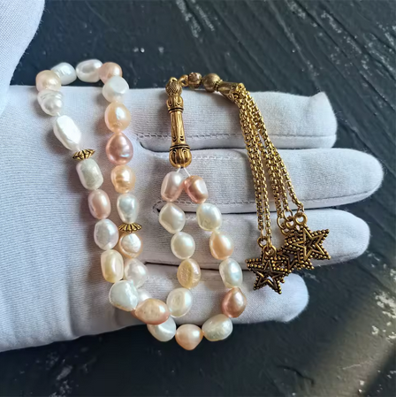 Tasbih Perles Naturelles – Éclat Rosé & Blanc