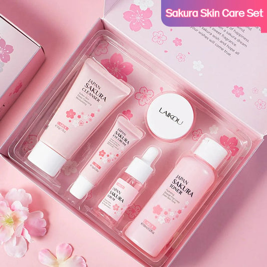 5 Set Sakura Skin Care Sets Face Cream Serum Toner Facial Cleanser Sunscreen Eye Cream Gift Box Face Skin Care Set Product