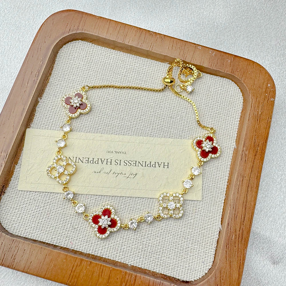 New 2025 Bestseller Cubic Zirconia Four-Leaf Clover Bracelet | Luxurious Elegant Women's Jewelry Gift