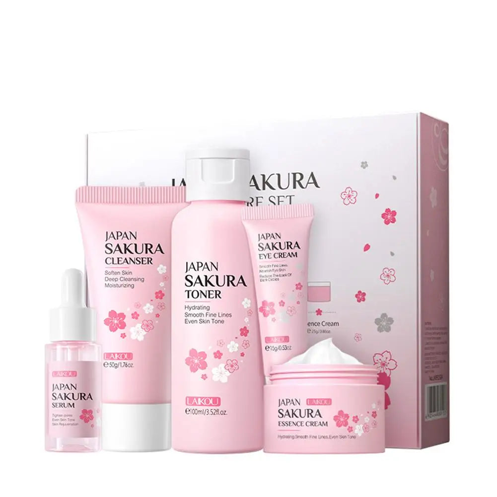 5 Set Sakura Skin Care Sets Face Cream Serum Toner Facial Cleanser Sunscreen Eye Cream Gift Box Face Skin Care Set Product