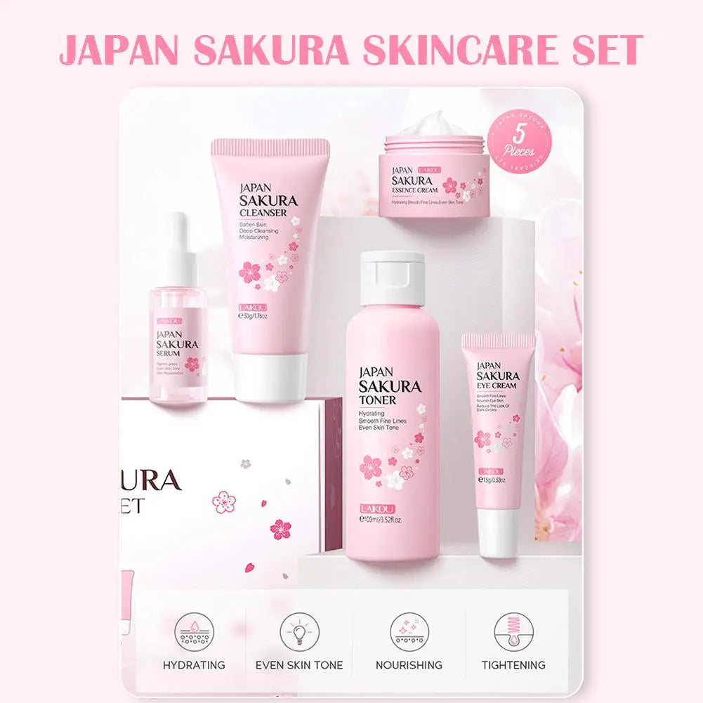 5 Set Sakura Skin Care Sets Face Cream Serum Toner Facial Cleanser Sunscreen Eye Cream Gift Box Face Skin Care Set Product