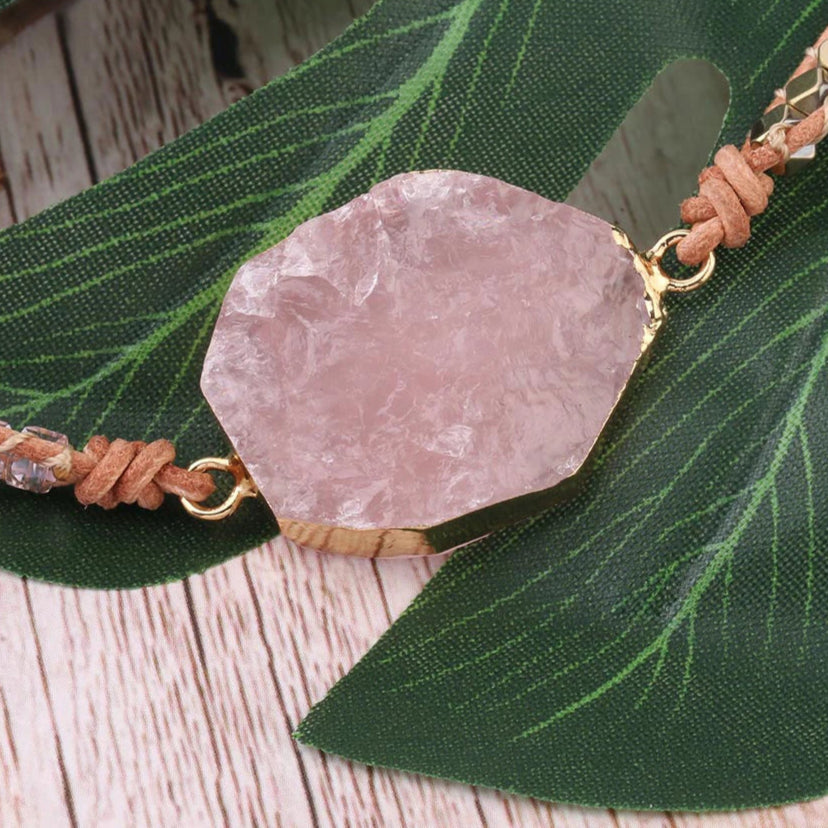Bracelet multi-rangs quartz rose